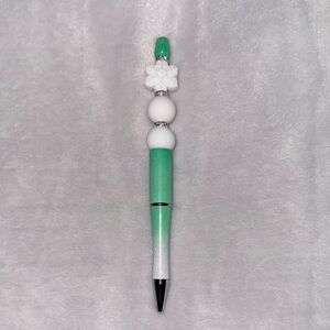 Sparkly ombré Snowflake mint Green and White Beaded Pen with glam. Hand crafted